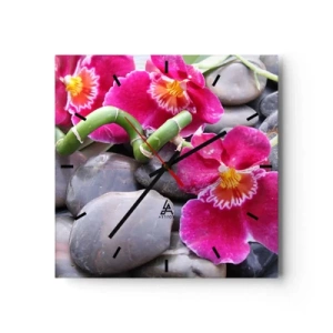 Horloge murale - Pendule murale - Orchidées roses sur fond de pierres lisses - 30x30cm - Refroidir et chauffer - Décoration murale moderne pour le salon et la chambre ARTTOR