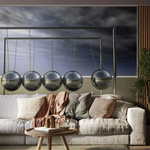 Papier Peint Photo Standard Eco - Les boules de Newton dans un décor futuriste - 100x70cm - Énergie du monde - Décoration murale moderne pour le salon et la chambre ARTTOR