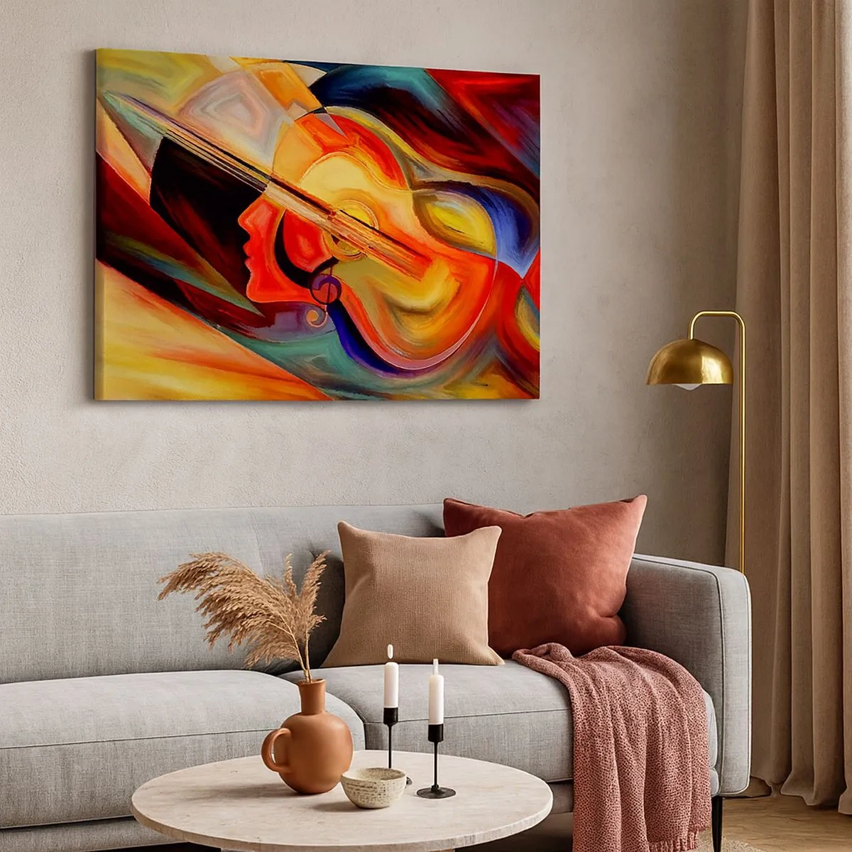 Impression sur toile - Image sur toile - Abstraction colorée inspirée de la musique et de la guitare - 70x50cm - Tout va bien - Décoration murale moderne pour le salon et la chambre ARTTOR