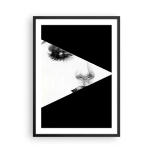 Affiche dans un cadre noir - Poster - Portrait minimaliste d'une femme en noir et blanc avec une division géométrique. - 50x70cm - Toujours inconnu - Décoration murale moderne pour le salon et la chambre ARTTOR