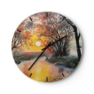 Horloge murale - Pendule murale - Coucher de soleil sur la rivière parmi les arbres colorés - 30x30cm - Climats de printemps - Décoration murale moderne pour le salon, la cuisine et la chambre ARTTOR