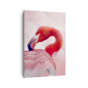 Impression sur toile - Image sur toile - Un flamant rose aux tons roses sur fond clair - 70x100cm - Beauté des oiseaux - Décoration murale moderne pour le salon et la chambre ARTTOR
