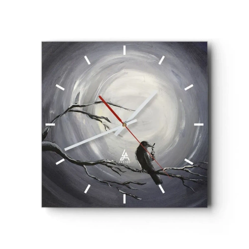 Horloge murale - Pendule murale - Oiseau noir sur une branche au clair de lune - 30x30cm - La clé du mystère de la nuit - Décoration murale moderne pour le salon et la chambre ARTTOR