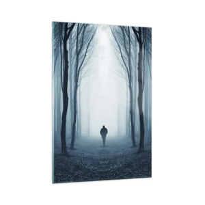Impression sur verre - Image sur verre - Une silhouette marchant parmi les arbres dans une forêt brumeuse - 80x120cm - Tout est simple et clair - Décoration murale moderne pour le salon et la chambre ARTTOR
