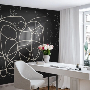 Papier Peint Photo Standard Eco - Lignes blanches abstraites sur fond noir texturé - 100x70cm - Errance des pensées - Décoration murale moderne pour le salon et la chambre ARTTOR