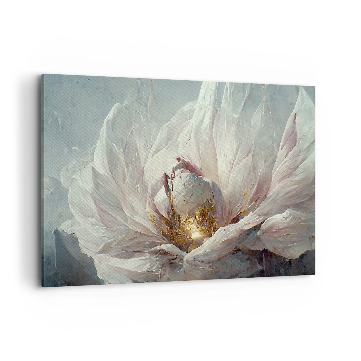 Impression sur toile - Image sur toile - Une fleur blanche délicate avec de subtils accents dorés - 120x80cm - Il fleurit une fois tous les cent ans - Décoration murale moderne pour le salon et la chambre ARTTOR