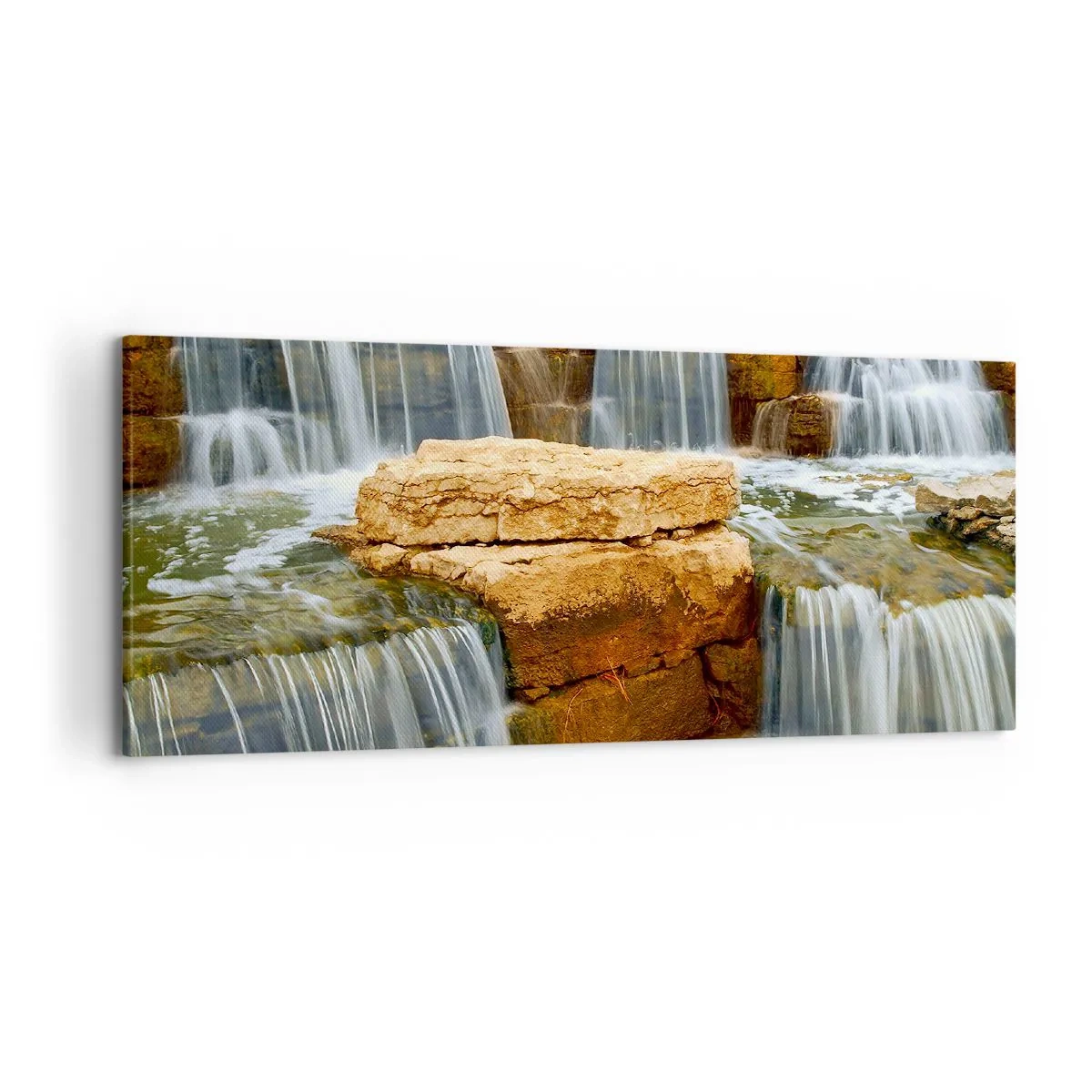 Impression sur toile - Image sur toile - Une cascade qui coule sur des marches de pierre - 120x50cm - Escalier vers le ciel - Décoration murale moderne pour le salon et la chambre ARTTOR