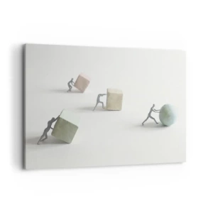 Impression sur toile - Image sur toile - Figurines miniatures poussant des formes sur un fond clair - 100x70cm - Rien que la vie - Décoration murale moderne pour le salon et la chambre ARTTOR