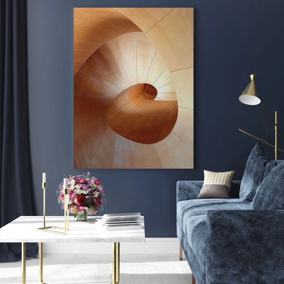 Impression sur verre - Image sur verre - Structure architecturale en spirale en bois aux couleurs chaudes - 50x70cm - Serpentin architectural - Décoration murale moderne pour le salon et la chambre ARTTOR