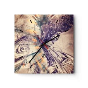 Horloge murale - Pendule murale - Abstraction dynamique dans les tons beige et violet - 30x30cm - En grande hâte - Décoration murale moderne pour le salon et la chambre ARTTOR