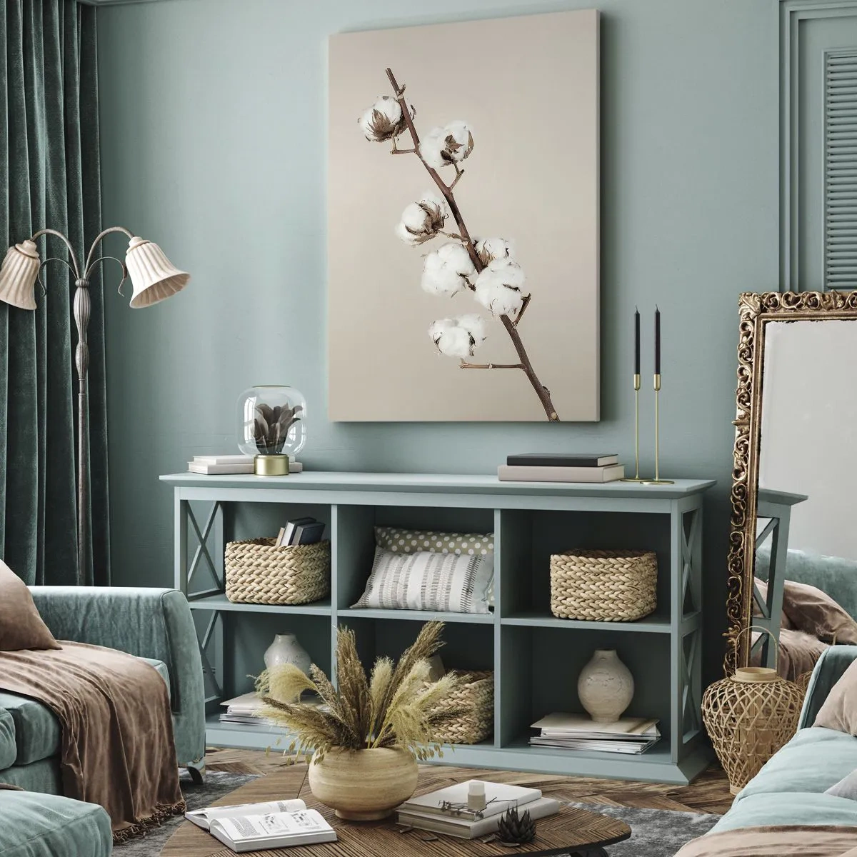 Impression sur toile - Image sur toile - Un brin de coton sur fond beige - 80x120cm - A la source de la douceur - Décoration murale moderne pour le salon et la chambre ARTTOR