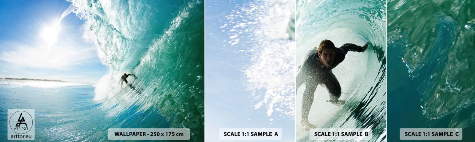 Échantillon De Papier Peint Standard Eco - Toujours sur la vague - Paysage, Océan, Surfeur - 100x30 cm