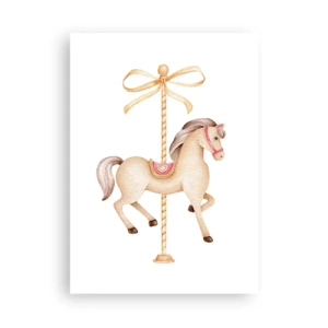 Affiche - Poster - Une délicate illustration d'un cheval de carrousel aux pastels - 50x70cm - Un trot gracieux - Décoration murale moderne pour le salon et la chambre ARTTOR