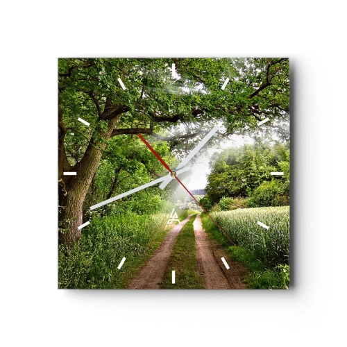 Horloge murale - Pendule murale - Un chemin de terre parmi les arbres verts et la lumière du soleil - 30x30cm - Et in Arcadia ego - Décoration murale moderne pour le salon et la chambre ARTTOR