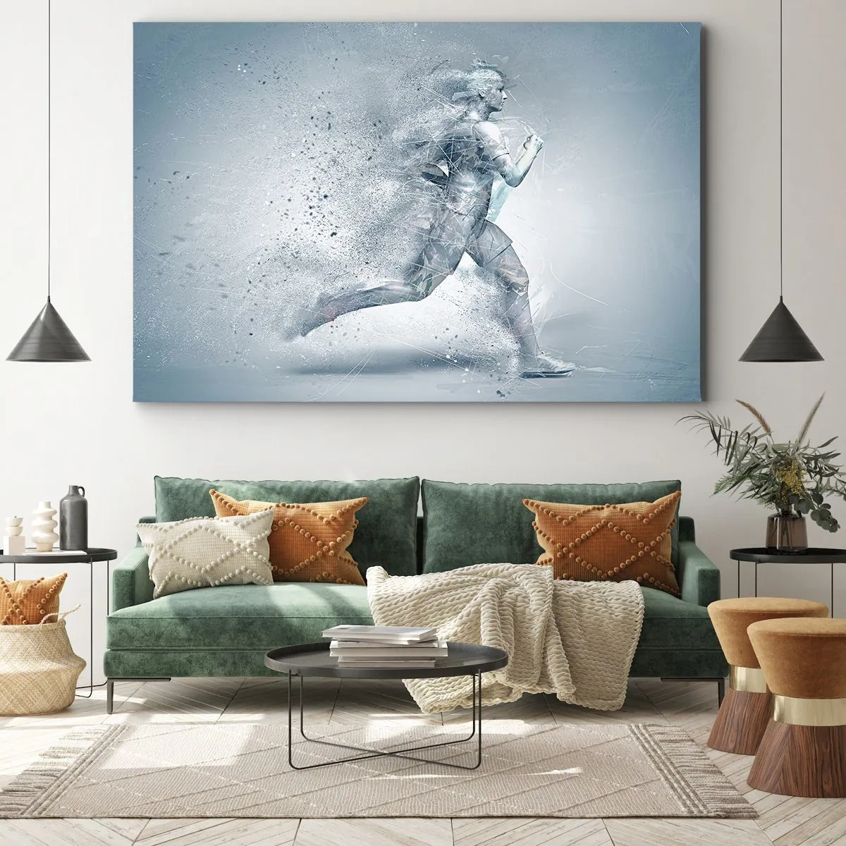 Impression sur toile - Image sur toile - Une figure dynamique courant dans un style abstrait - 120x80cm - Une énergie cristalline - Décoration murale moderne pour le salon et la chambre ARTTOR