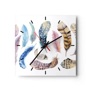 Horloge murale - Pendule murale - Plumes colorées dans un style aquarelle délicat - 30x30cm - Léger, bariolé et multicolore - Décoration murale moderne pour le salon et la chambre ARTTOR