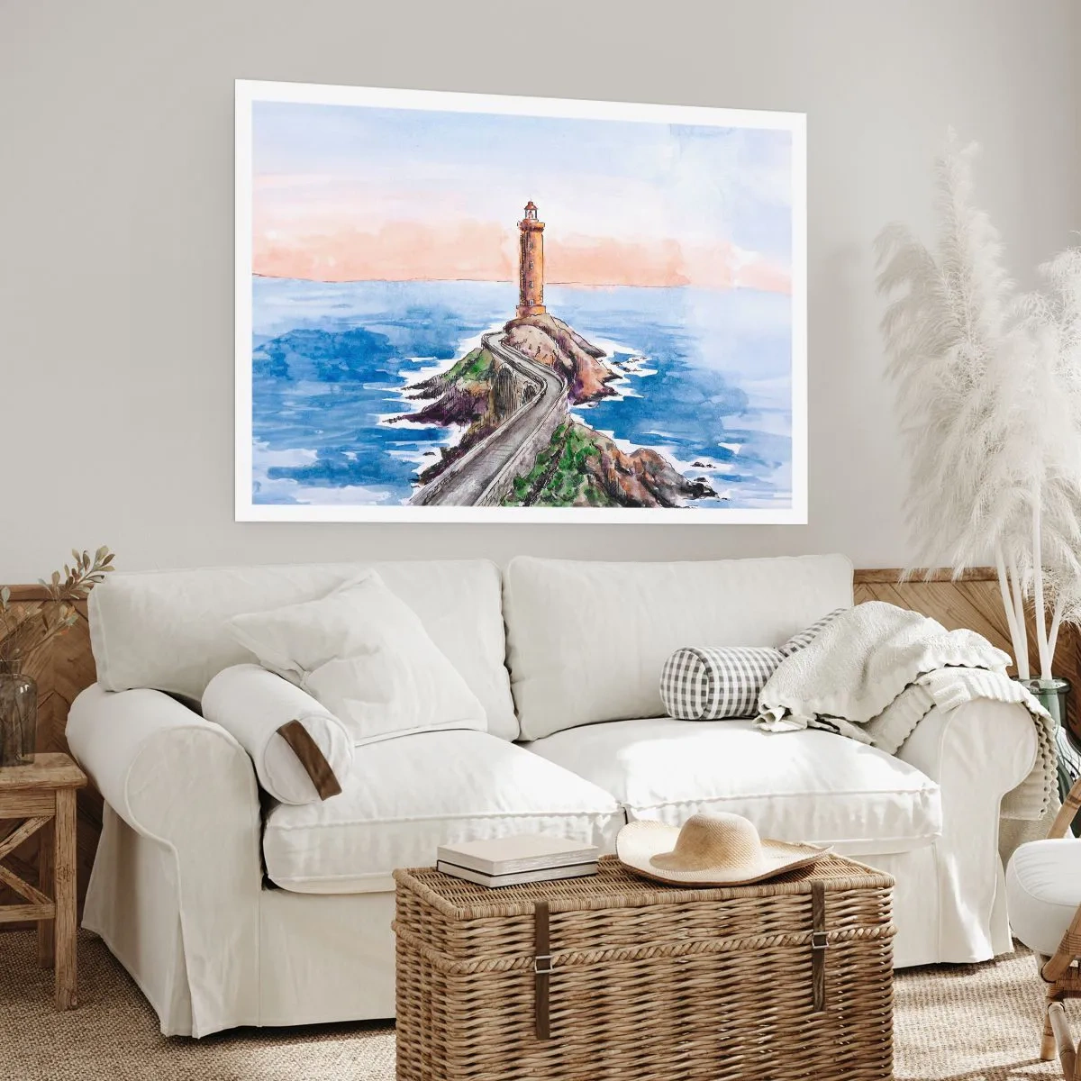 Affiche - Poster - Un phare sur un rivage rocheux - 100x70cm - Face à la mer - Décoration murale moderne pour le salon et la chambre ARTTOR