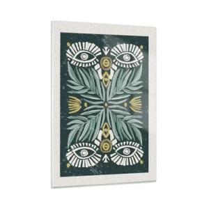 Impression sur verre - Image sur verre - Une composition symétrique de feuilles et de motifs dans un style folklorique - 50x70cm - Comme une découpe folklorique - Décoration murale moderne pour le salon et la chambre ARTTOR