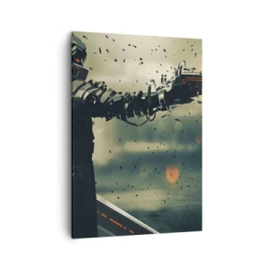 Impression sur toile - Image sur toile - Guerrier cybernétique avec des armes futuristes - 50x70cm - L'arme fatale - Votre propre Terminator - Décoration murale moderne pour le salon et la chambre ARTTOR