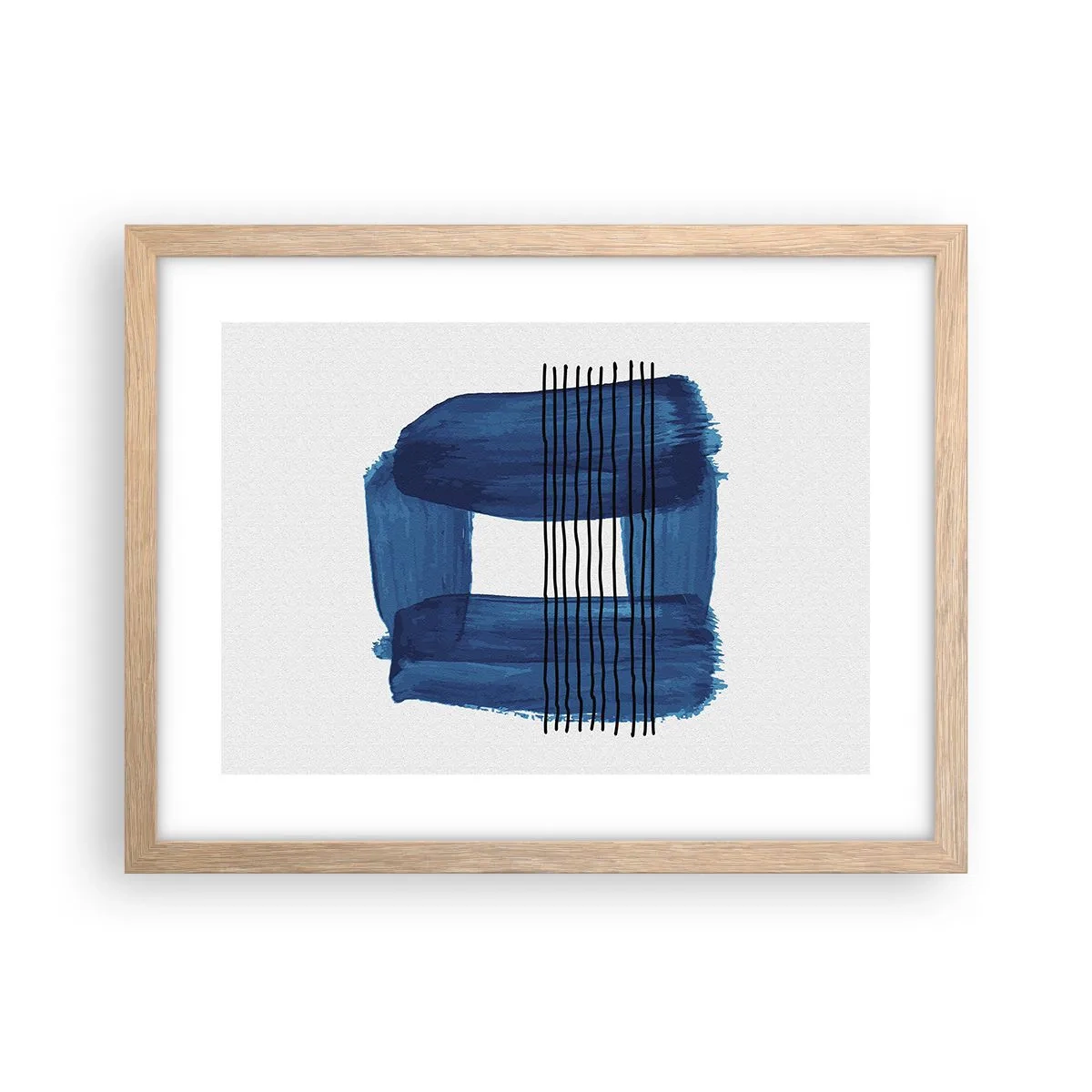 Affiche dans un chêne clair - Poster - Composition noire-bleue - 40x30 cm