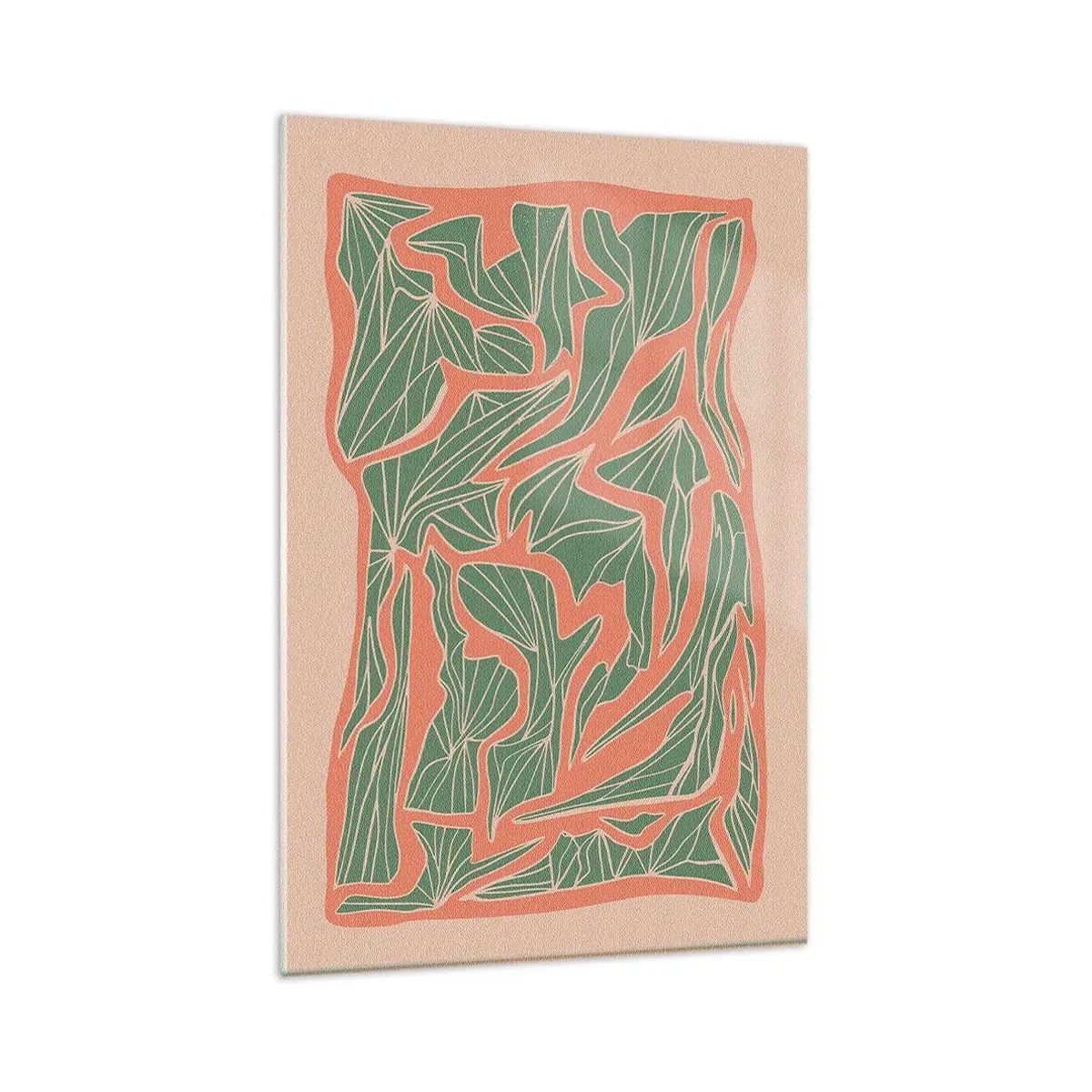 Impression sur verre - Image sur verre - Un motif végétal dans les tons de vert et d'orange - 80x120cm - La lutte entre le corail et la verdure - Décoration murale moderne pour le salon et la chambre ARTTOR
