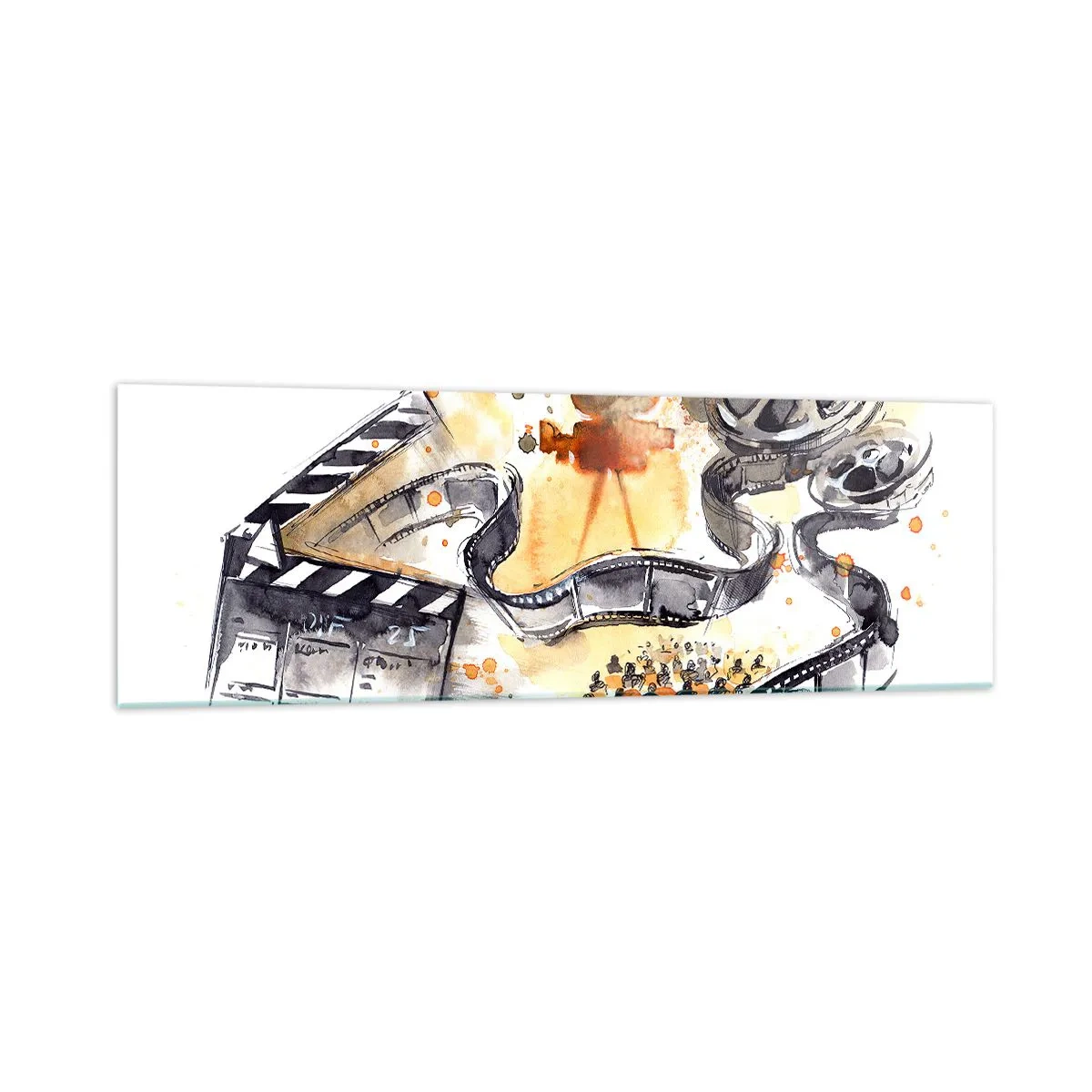 Impression sur verre - Image sur verre - Le symbolisme du cinéma avec une pellicule dans une aquarelle artistique - 160x50cm - Au pays des rêves - Décoration murale moderne pour le salon et la chambre ARTTOR