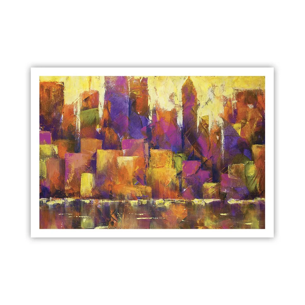 Affiche - Poster - Composition abstraite d'une métropole dans les tons jaune et violet - 100x70cm - Composition métropolitaine - Décoration murale moderne pour le salon et la chambre ARTTOR