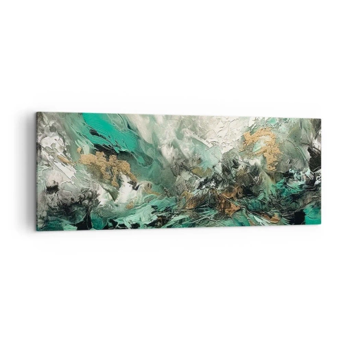 Impression sur toile - Image sur toile - Paysage abstrait dans les tons de vert et d'or - 140x50cm - Ressac émeraude et noir - Décoration murale moderne pour le salon et la chambre ARTTOR