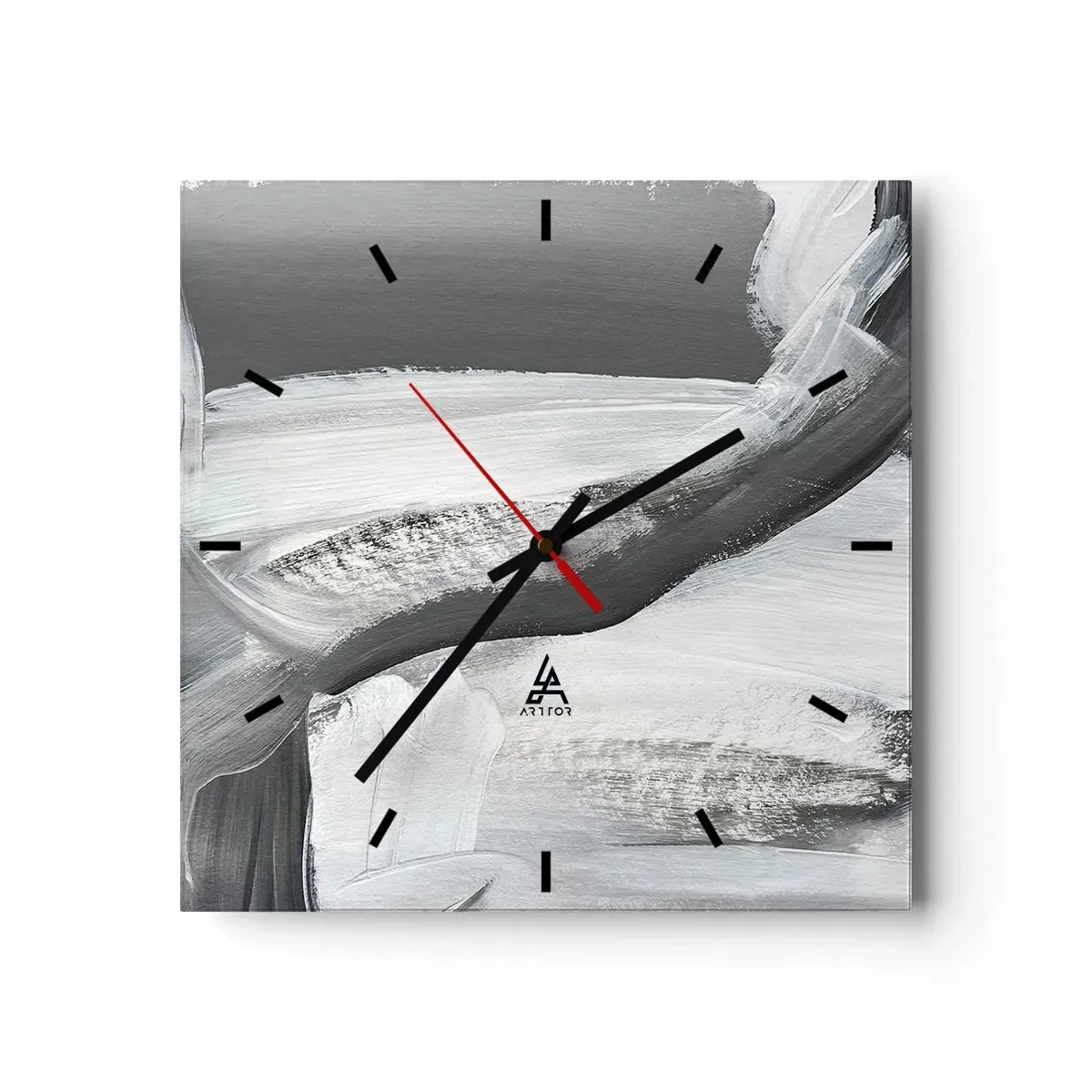 Horloge murale - Pendule murale - Abstraction grise et blanche avec des lignes dynamiques - 30x30cm - Un geste décisif - Décoration murale moderne pour le salon et la chambre ARTTOR