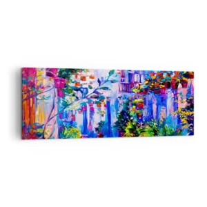 Impression sur toile - Image sur toile - Une rue colorée pleine de fleurs - 140x50cm - Impression - une rue italienne - Décoration murale moderne pour le salon et la chambre ARTTOR