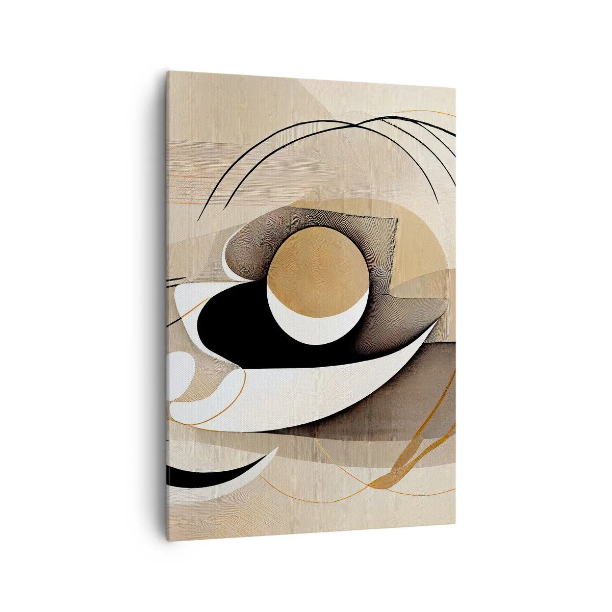 Impression sur toile - Image sur toile - Composition abstraite dans les tons beige et noir - 70x100cm - Composition : l'essence des choses - Décoration murale moderne pour le salon et la chambre ARTTOR