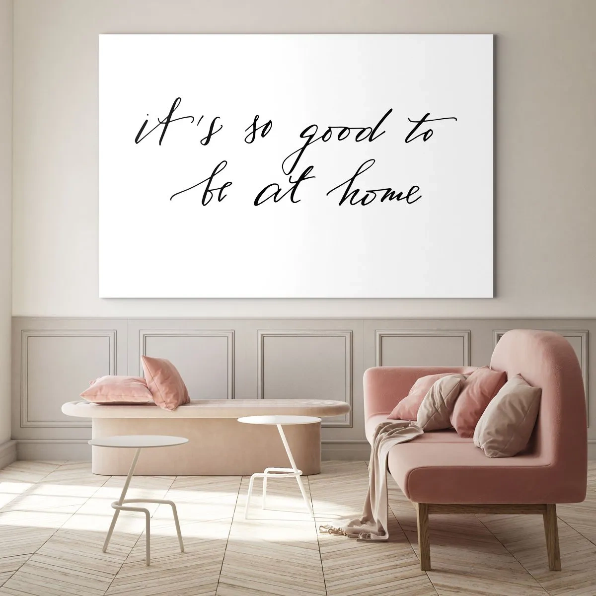 Impression sur verre - Image sur verre - Citation « C'est si bon d'être à la maison » sur fond blanc - 100x70cm - Toute la vérite - Décoration murale moderne pour le salon et la chambre ARTTOR