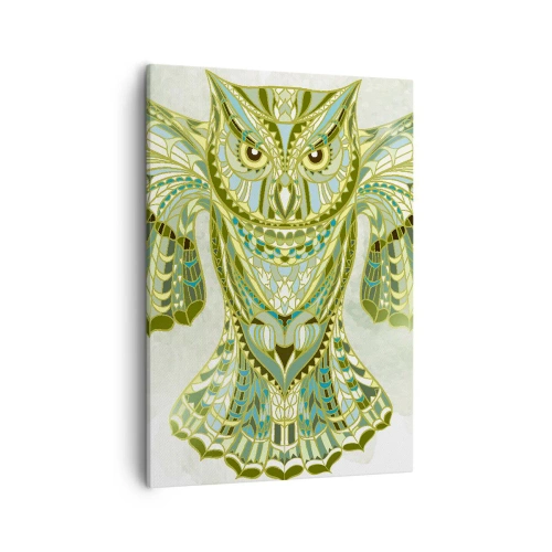 Impression sur toile - Image sur toile - Chouette décorative dans les tons de bleu - 50x70cm - D'un bosquet sacré celtique - Décoration murale moderne pour le salon et la chambre ARTTOR