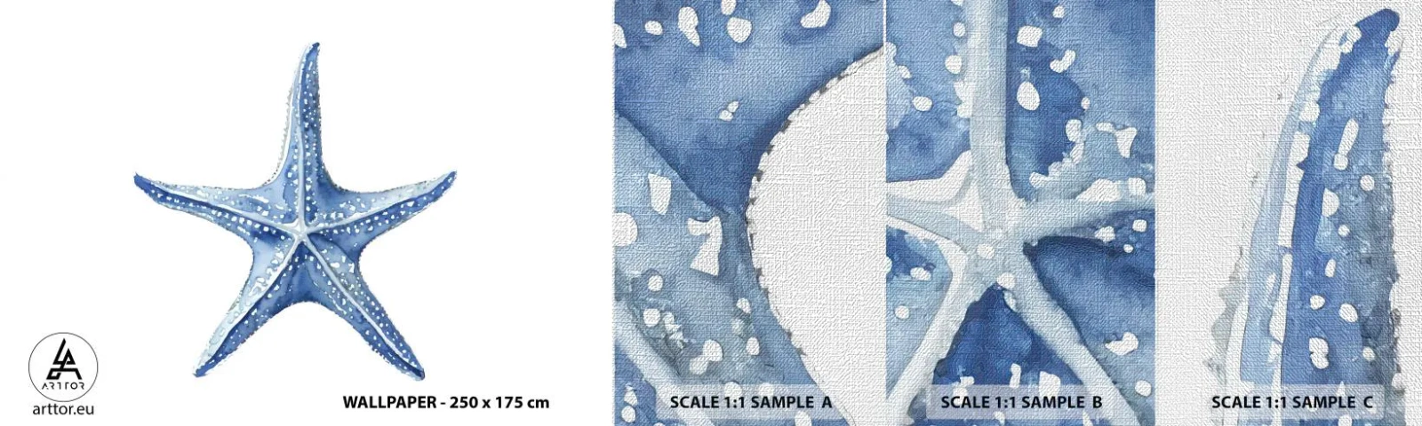 Échantillon de Papier Peint Premium Canvas - Étoile de mer - Étoile de mer, Bord de mer, récif de corail - 100x30 cm