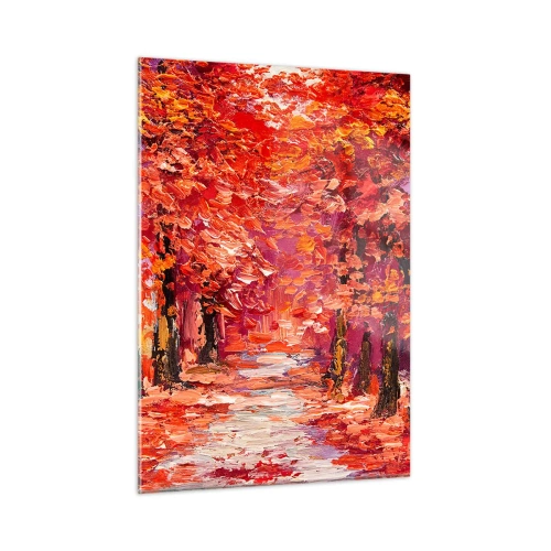 Impression sur verre - Image sur verre - Une ruelle pittoresque aux couleurs d'automne pleine de nuances chaudes - 50x70cm - Impression d'automne - Décoration murale moderne pour le salon et la chambre ARTTOR