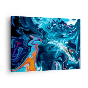 Impression sur toile - Image sur toile - Un motif abstrait dans des tons de bleu avec des accents orange. - 70x50cm - Voyage au centre du ciel - Décoration murale moderne pour le salon et la chambre ARTTOR