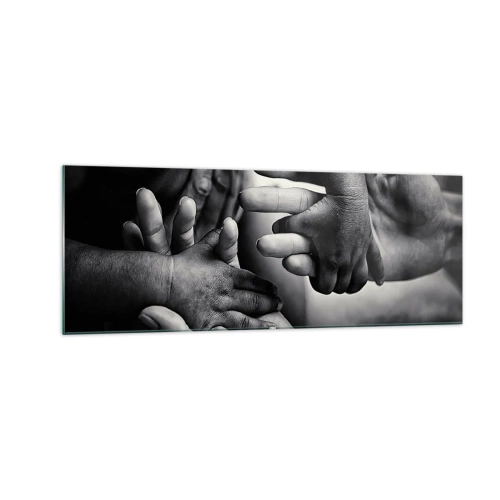 Impression sur verre - Image sur verre - Mains noires et blanches de différentes générations - 140x50cm - Être humain - Décoration murale moderne pour le salon et la chambre ARTTOR