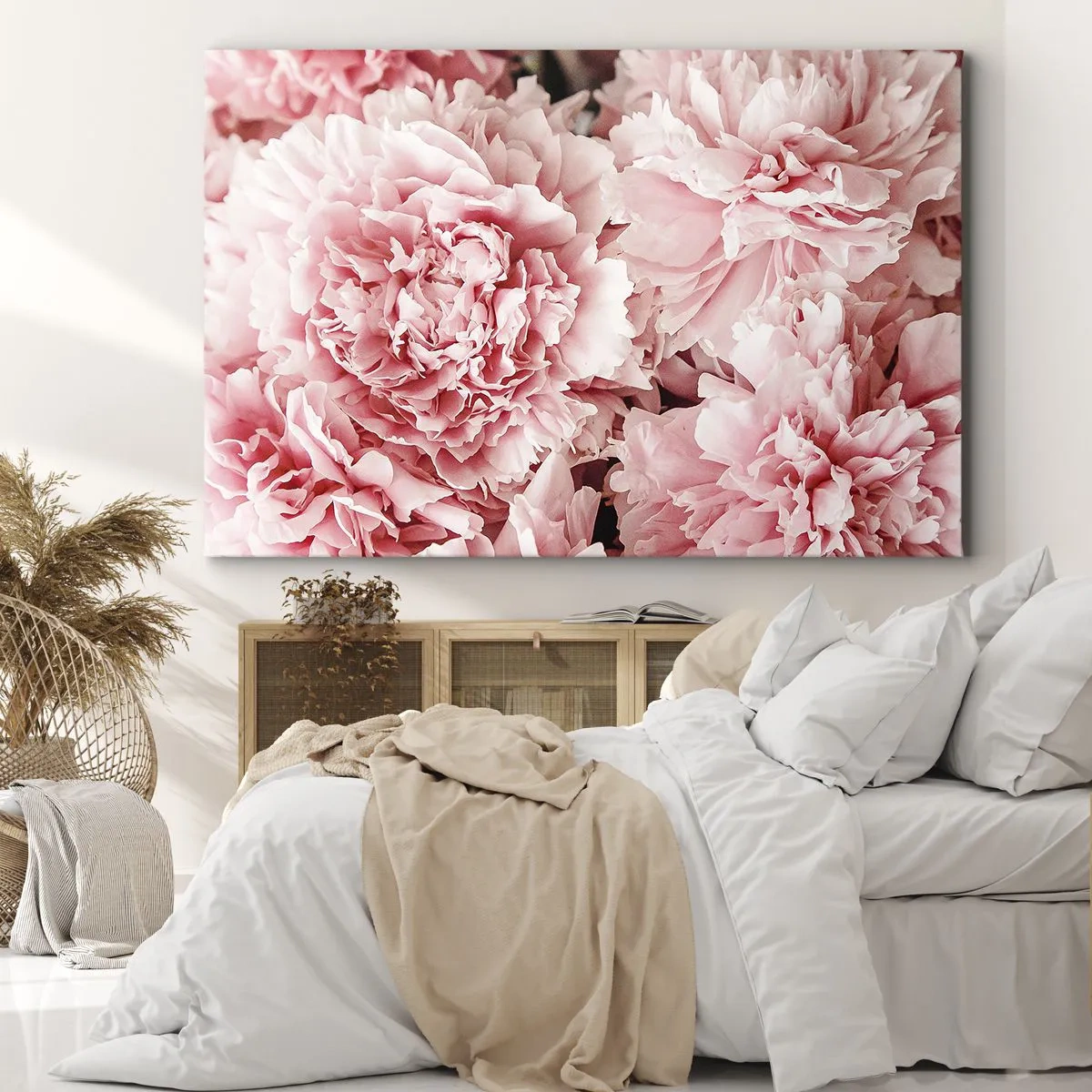 Impression sur toile - Image sur toile - Pivoines roses subtiles dans un décor délicat - 120x80cm - Rêve rose - Décoration murale moderne pour le salon et la chambre ARTTOR
