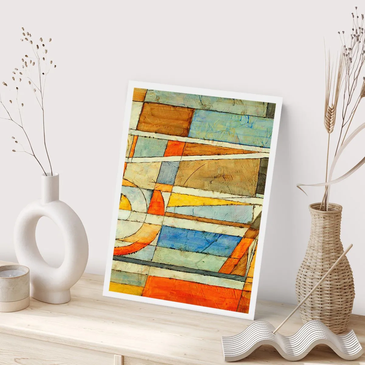 Affiche - Poster - Motifs géométriques dans les tons orange et bleu - 50x70cm - Cubisme sur le chantier - Décoration murale moderne pour le salon et la chambre ARTTOR