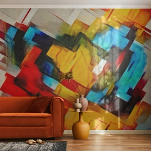 Papier peint sur mesure Autocollant Deluxe - Une superposition multicolore - Abstraction, Cubisme, Morceau