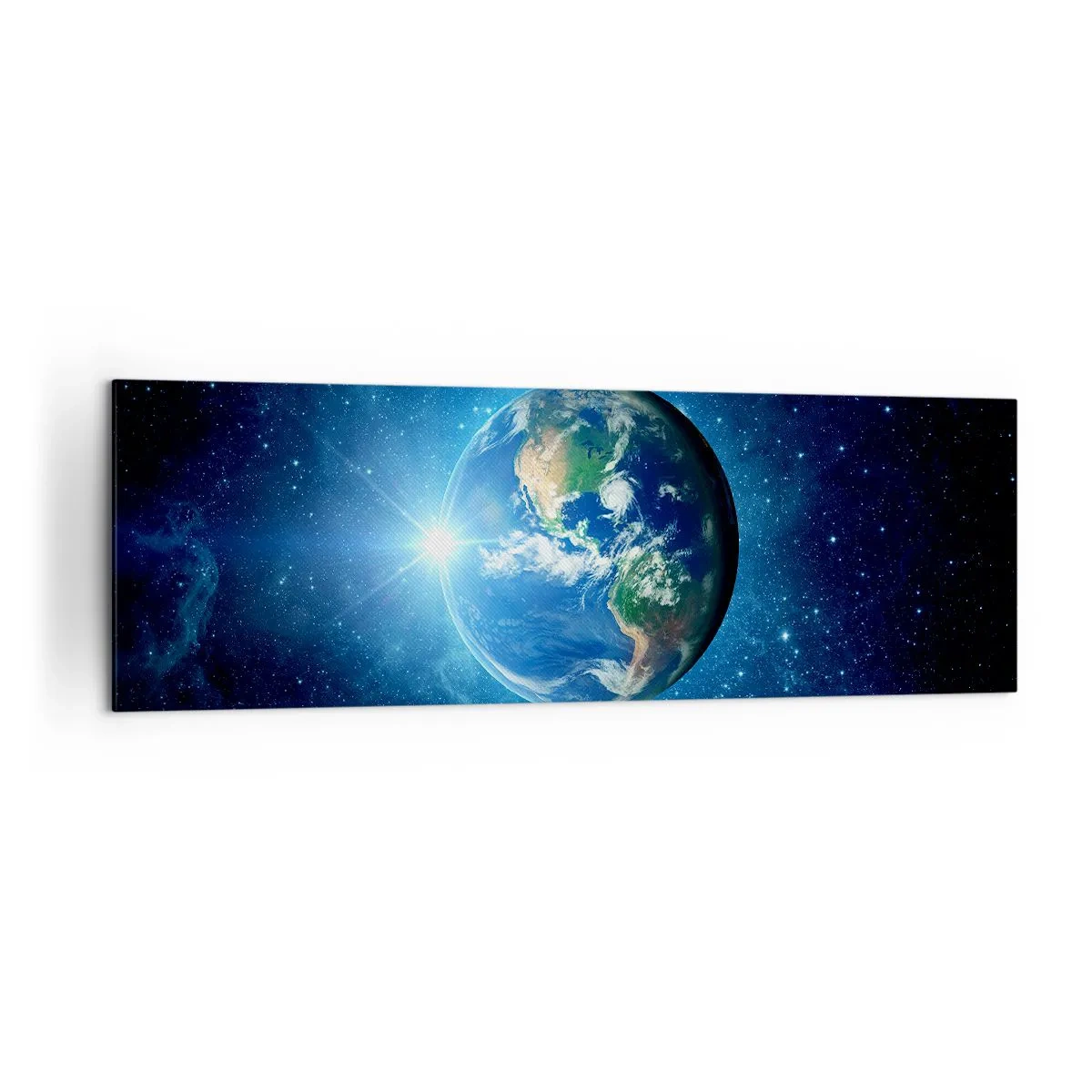 Impression sur toile - Image sur toile - La Terre dans l'espace entourée d'étoiles et de lumière - 160x50cm - Nous sommes au paradis - Décoration murale moderne pour le salon et la chambre ARTTOR