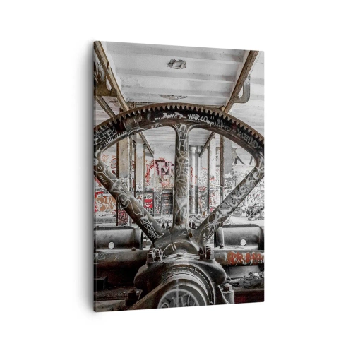Impression sur toile - Image sur toile - Un vieux mécanisme dans un intérieur industriel abandonné - 50x70cm - Vie secrète d'une usine - Décoration murale moderne pour le salon et la chambre ARTTOR