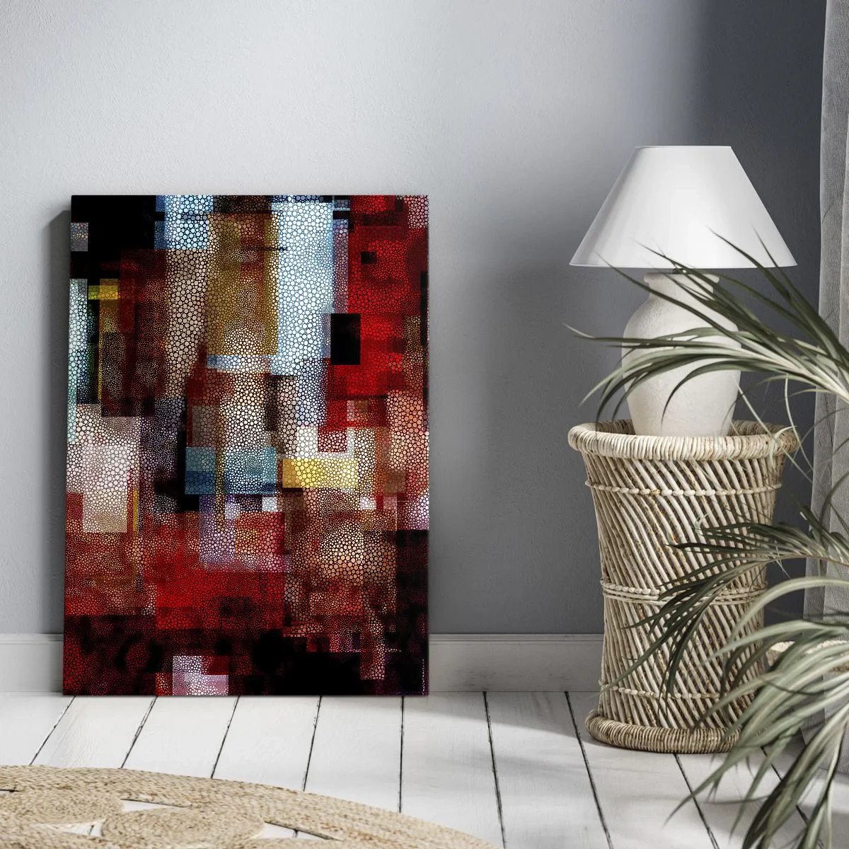 Impression sur toile - Image sur toile - Abstraction géométrique dans des tons intenses de rouge - 70x100cm - Mélange de confusions - Décoration murale moderne pour le salon et la chambre ARTTOR