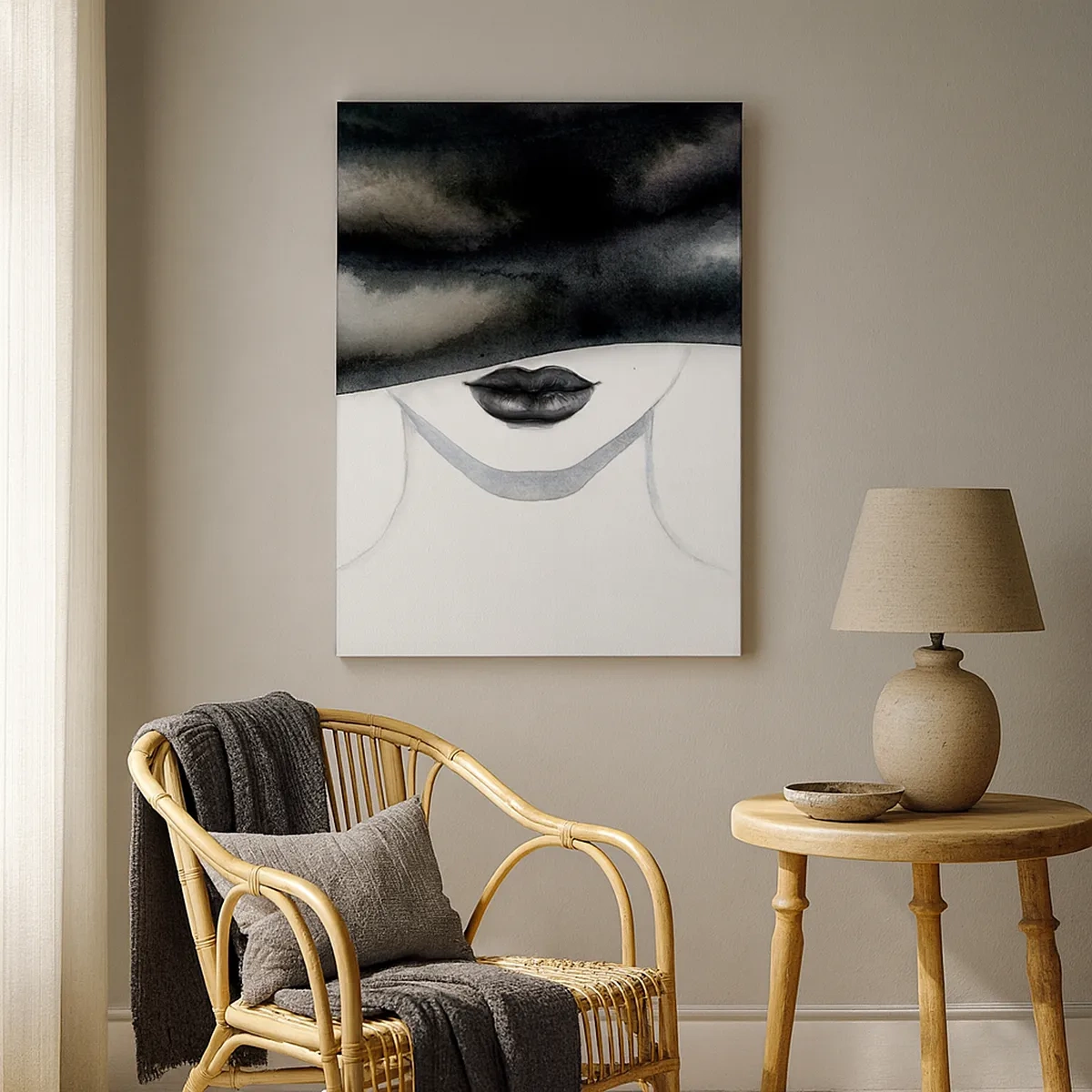 Impression sur toile - Image sur toile - Un portrait subtil d'une femme au visage couvert dans un style monochrome. - 50x70cm - Un mystère sensuel - Décoration murale moderne pour le salon et la chambre ARTTOR