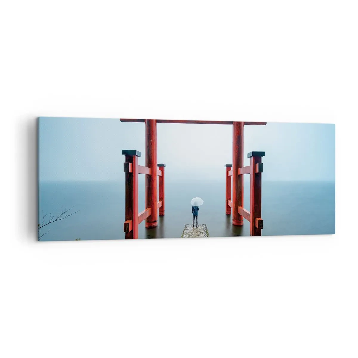 Impression sur toile - Image sur toile - Un portail torii surplombant un lac tranquille au Japon - 140x50cm - Rêverie japonnaise - Décoration murale moderne pour le salon et la chambre ARTTOR