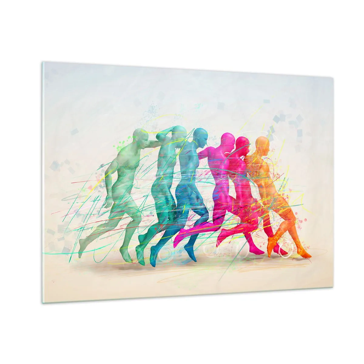 Impression sur verre - Image sur verre - Un résumé coloré représentant le mouvement d'une figure en train de courir - 100x70cm - Harmonie du mouvement - Décoration murale moderne pour le salon et la chambre ARTTOR