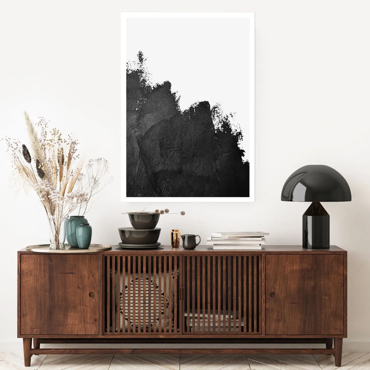 Affiche - Poster - Abstraction minimaliste avec un accent noir sur fond blanc - 50x70cm - Éléments : terre - Décoration murale moderne pour le salon et la chambre ARTTOR