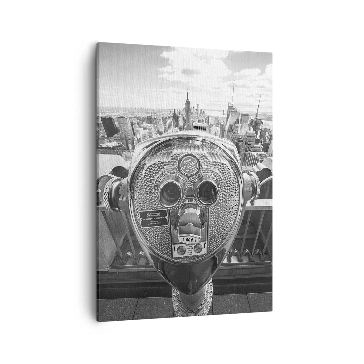 Impression sur toile - Image sur toile - Vue monochrome à travers le télescope du panorama de la ville - 50x70cm - Ville sur les villes - Décoration murale moderne pour le salon et la chambre ARTTOR