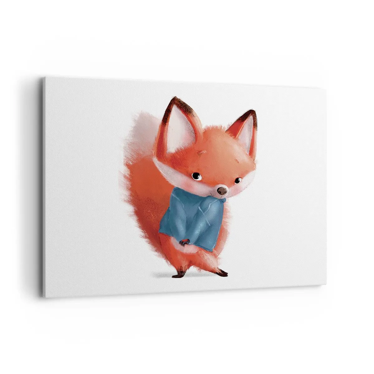 Impression sur toile - Image sur toile - Un renard mignon dans un costume bleu - 100x70cm - Est-ce que ça me va? - Décoration murale moderne pour le salon et la chambre ARTTOR
