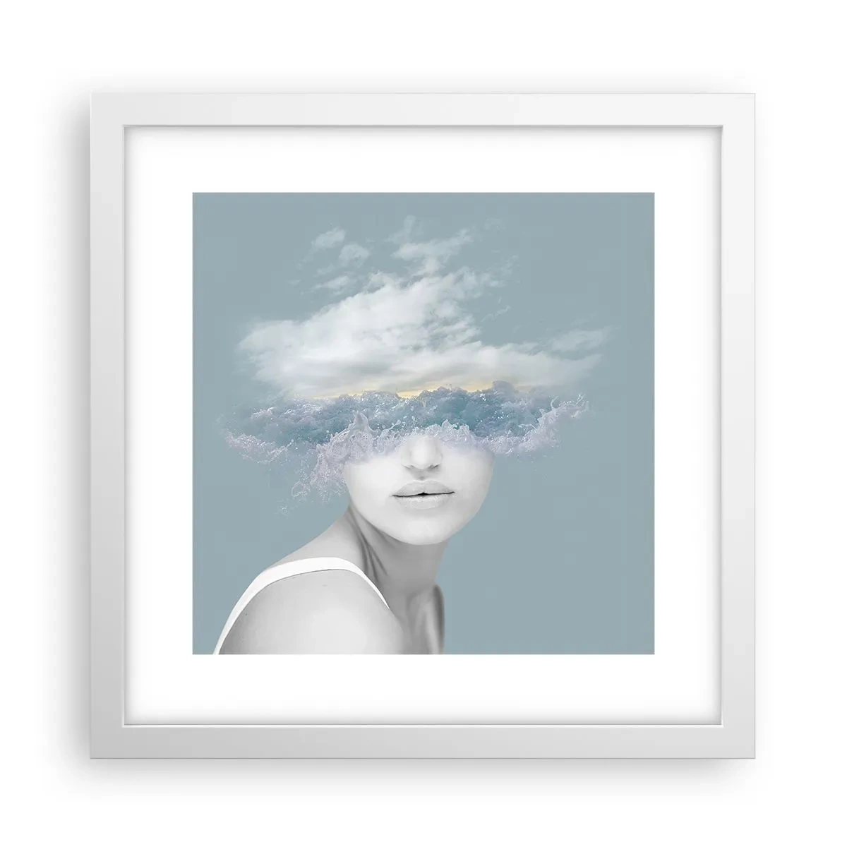 Affiche dans un cadre blanc - Poster - La tête dans les nuages - 30x30 cm